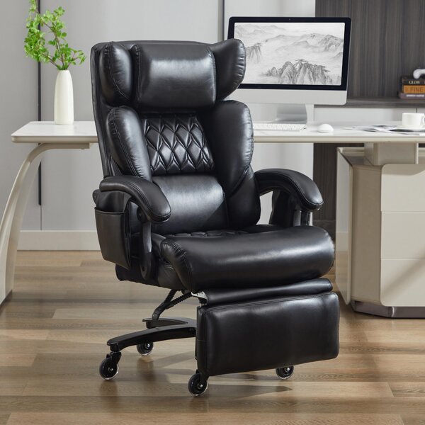 Sweiko 001-XXL Sedia ergonomica per ufficio, poltrona direzionale con funzione di massaggio e riscaldamento, Finto cuoio, poggiapiedi, girevole a 360°, schienale regolabile, fino a 150 kg, per ufficio e casa (nero)