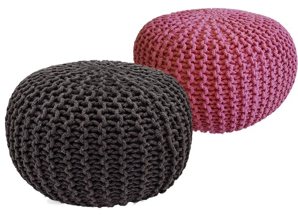 Set di 2 pouf a maglia pouf sedile pouf sedile pouf cuscino da terra Ø 55cm grigio/rosa