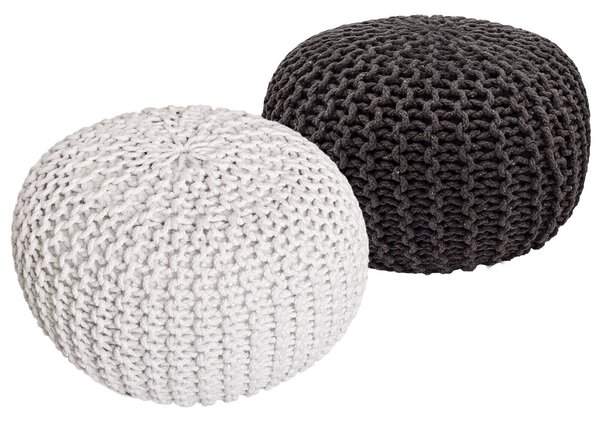 Set di 2 pouf in maglia pouf sedile pouf sedile pouf cuscino da terra Ø 55cm bianco/grigio