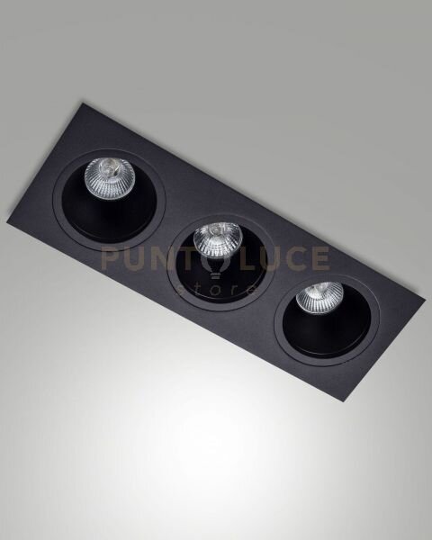 Leon cornice di faretti incasso 3 luci nera attacco gu10 35,5x12,8cm