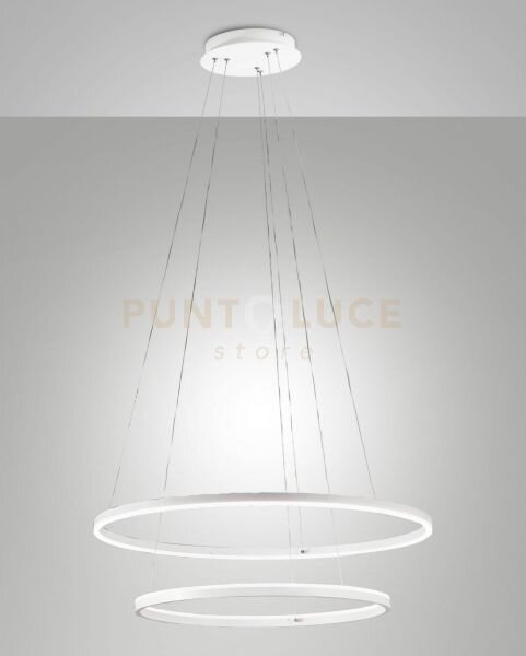 Leo sospensione bianca 52w 3000k 5320lm 2 cerchi d.60+40cm on/off