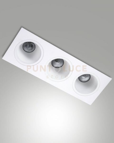 Leon cornice di faretti incasso 3 luci bianca attacco gu10 35,5x12,8cm