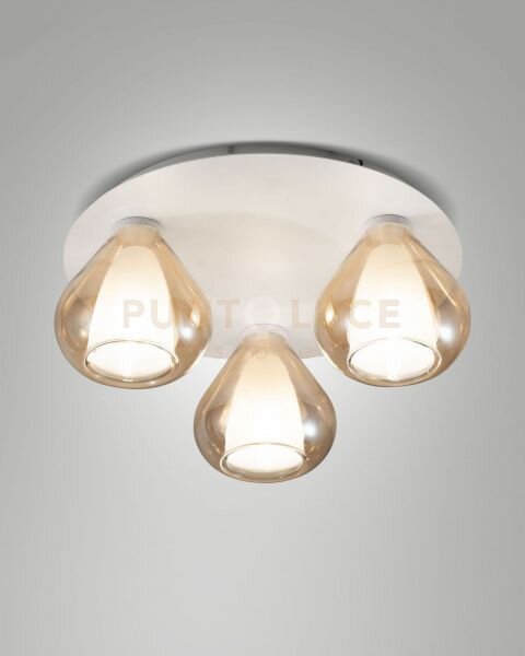 Lila plafoniera 3 luci ambra in vetro con struttura in metallo bian