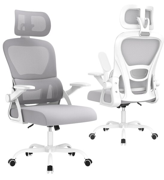 Sedia da ufficio ergonomica, sedia da scrivania con poggiatesta e braccioli regolabili, supporto lombare a forma di C, sedia girevole, sedie da ufficio con funzione oscillante
