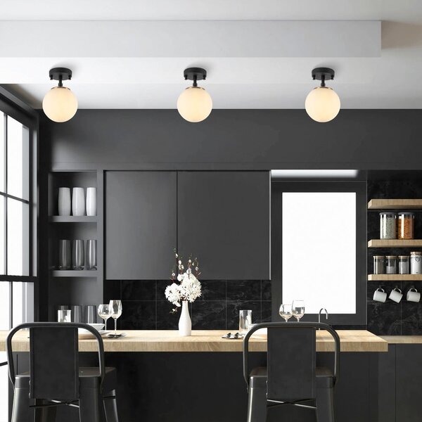 Plafoniera bianca e nera con paralume in vetro ø 15 cm Atmaca – Opviq lights