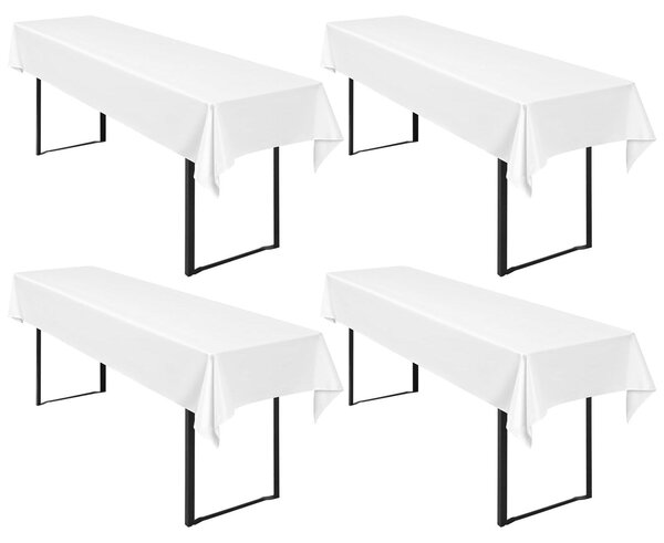 Set di 4 tovagliette rettangolari per tavoli da birra, in poliestere - colore bianco, lavabili (250x100 cm)