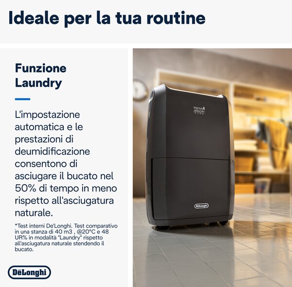 De Longhi Deumidificatore Portatile per la casa muffa 21 Litri In 24 Ore Tanica 5 Litri Wi-Fi Gas R290 con Timer Integrato colore Nero - DDSX220WFA