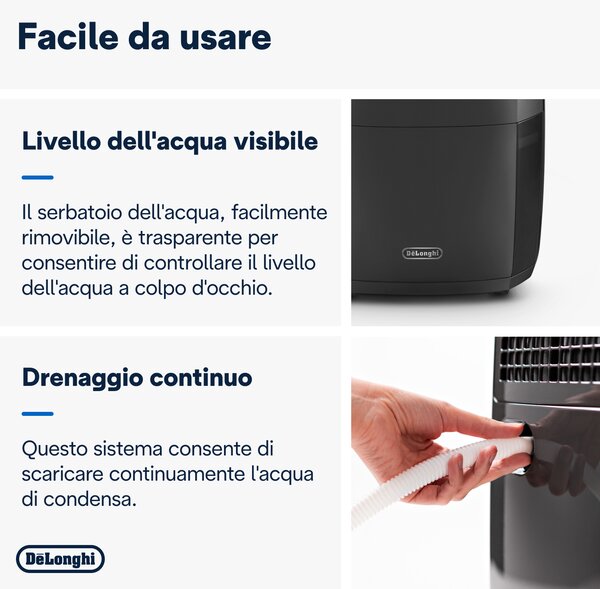 De Longhi Deumidificatore Portatile per la casa muffa 21 Litri In 24 Ore Tanica 5 Litri Wi-Fi Gas R290 con Timer Integrato colore Nero - DDSX220WFA