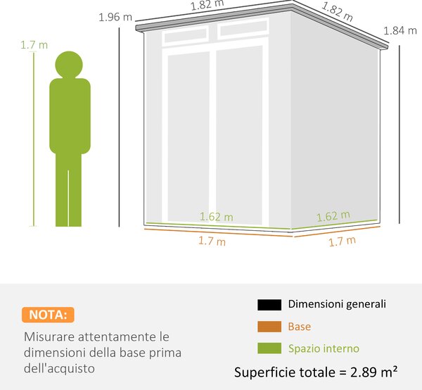 Outsunny Casetta da Giardino a 2 Ingressi con 3 Finestre e Prese d'Aria, in PP e Alluminio, 182x182x196 cm, Grigio Scuro | Aosom Italy