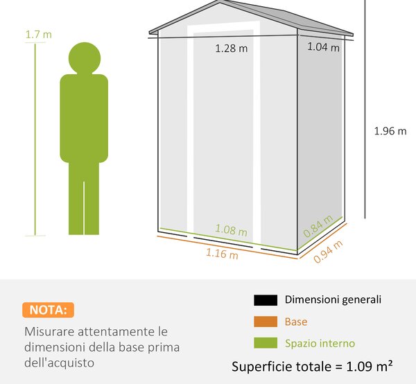 Outsunny Casetta per Attrezzi a 2 Ingressi con Finestre e Prese d'Aria, in PP e Alluminio, 128x104x196 cm, Grigio Scuro | Aosom Italy