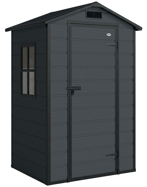 Outsunny Casetta per Attrezzi a 2 Ingressi con Finestre e Prese d'Aria, in PP e Alluminio, 128x104x196 cm, Grigio Scuro | Aosom Italy