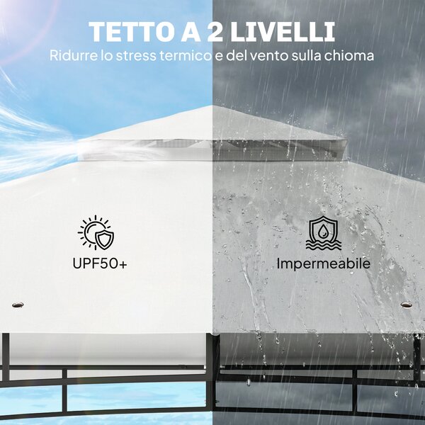Outsunny Gazebo 3 x 3,6 m, Tetto Doppio UPF50+ con Rete, Crema | Aosom Italy