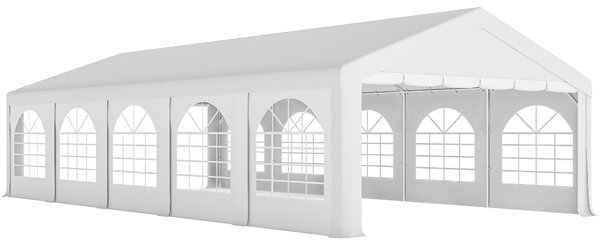 Tendone da Giardino Gazebo per Feste 992x497x290 cm con 10 Pareti Laterali Rimovibili in PE e Metallo Galvanizzato Bianco