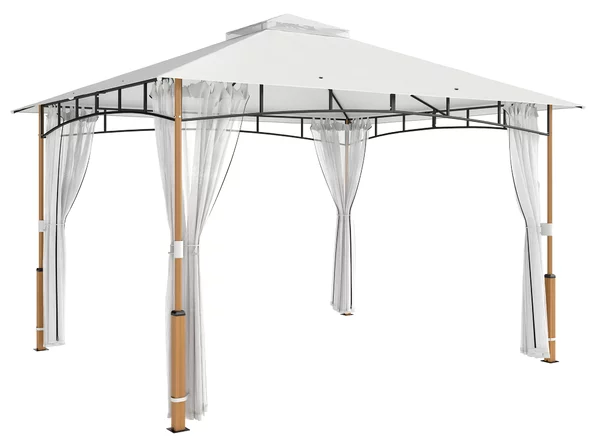 Outsunny Gazebo 3 x 3,6 m, Tetto Doppio UPF50+ con Rete, Crema | Aosom Italy