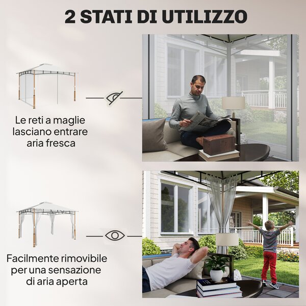 Outsunny Gazebo 3 x 3,6 m, Tetto Doppio UPF50+ con Rete, Crema | Aosom Italy