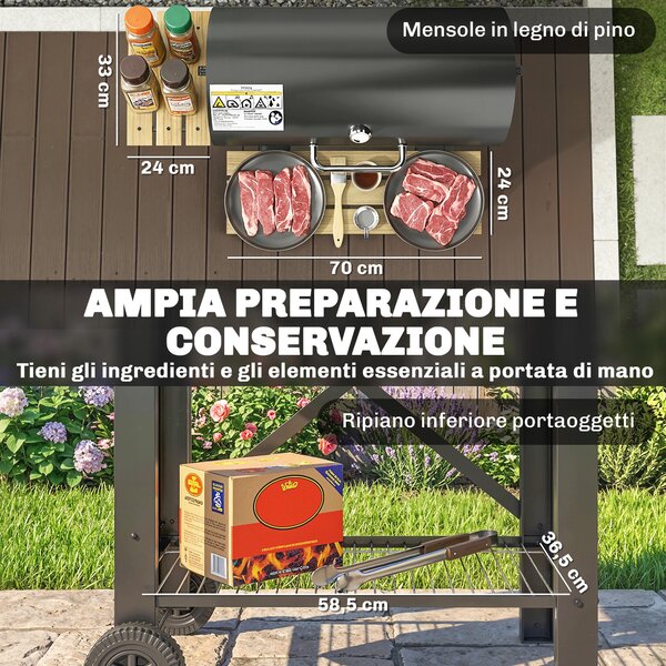 Outsunny Barbecue a Carbone, Griglia Mobile con Ripiani Pieghevoli e Termometro | Aosom Italy