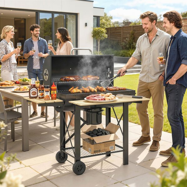 Outsunny Barbecue a Carbone, Griglia Mobile con Ripiani Pieghevoli e Termometro | Aosom Italy