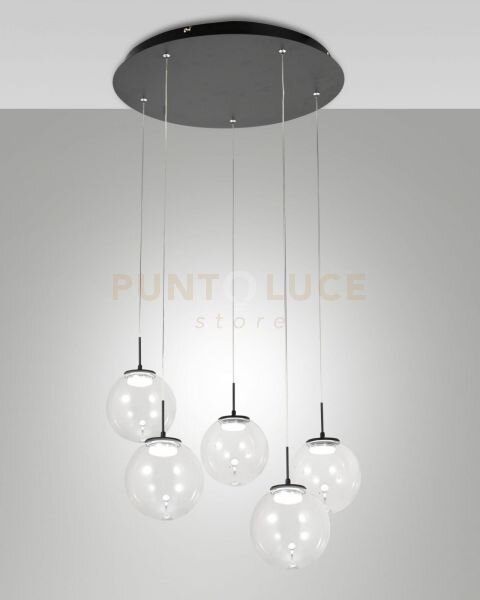 Ariel sospensione traspararente/ goccia 5luci tonda a led cct 2700k
