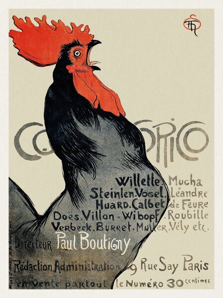 Stampa artistica Cocorico Vintage Rooster French Chicken Poster - Th ophile Steinlen, (30 x 40 cm)