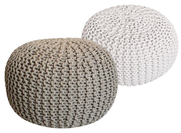 Set di 2 pouf a maglia pouf sedile pouf sedile pouf cuscino da terra Ø 55cm beige/bianco