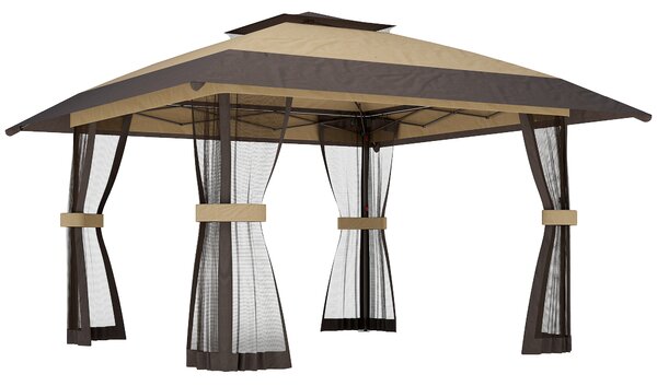 Outsunny Gazebo Pieghevole Gazebo da Giardino Pop Up con Zanzariere, 4x4 m, Cachi | Aosom Italy