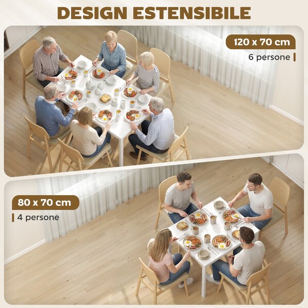 HOMCOM Tavolo da Pranzo Allungabile Rettangolare Salvaspazio, 80-120cm, Bianco | Aosom Italy