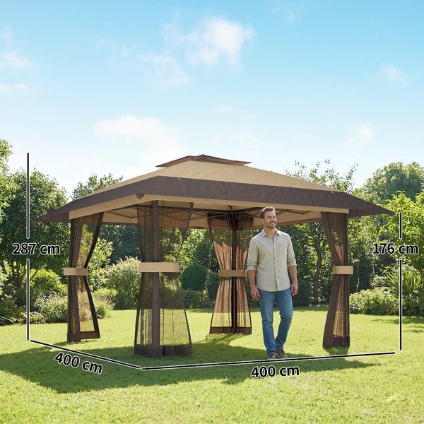Outsunny Gazebo Pieghevole Gazebo da Giardino Pop Up con Zanzariere, 4x4 m, Cachi | Aosom Italy