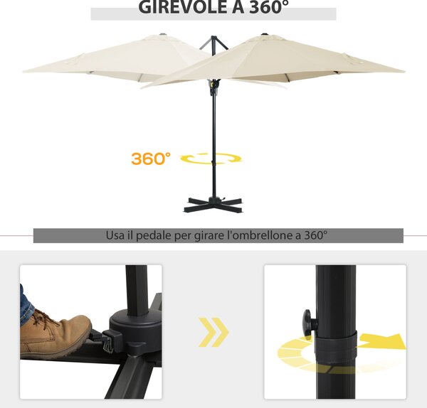 Outsunny Ombrellone da Giardino con Angolazione Regolabile su 5 Livelli e a 360°, 245x245x248 cm, color Crema|Aosom