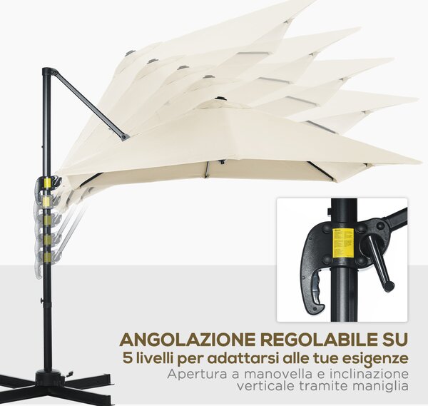 Outsunny Ombrellone da Giardino con Angolazione Regolabile su 5 Livelli e a 360°, 245x245x248 cm, color Crema|Aosom