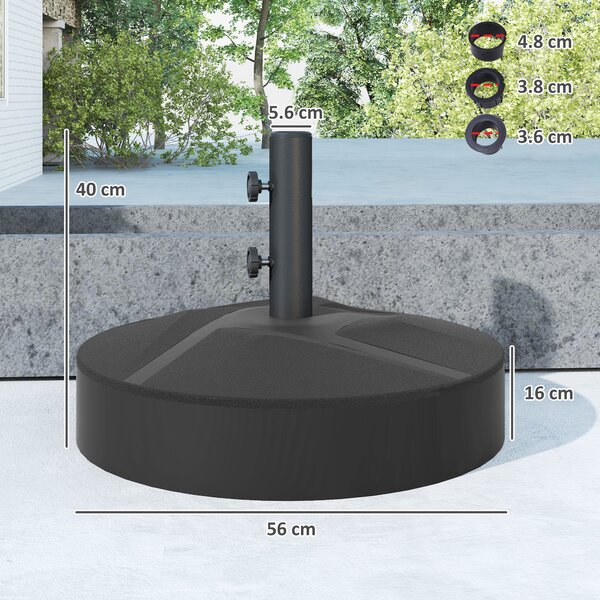 Outsunny Base per Ombrellone Riempibile con Acqua 25kg/Sabbia a 30 kg, per Pali di Ombrelloni da Ø36/38/48 mm, Nero | Aosom Italy