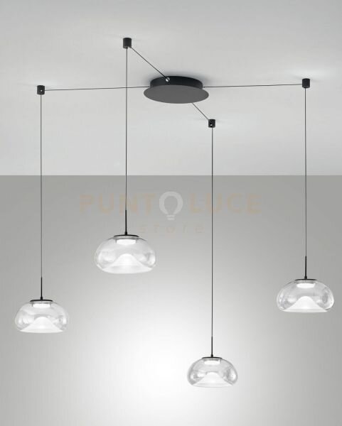 Brena sospensione in vetro trasparente 4 luci a led cct 2700k - 300