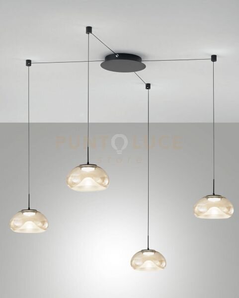Brena sospensione in vetro cognac 4 luci a led cct 2700k - 3000k - 