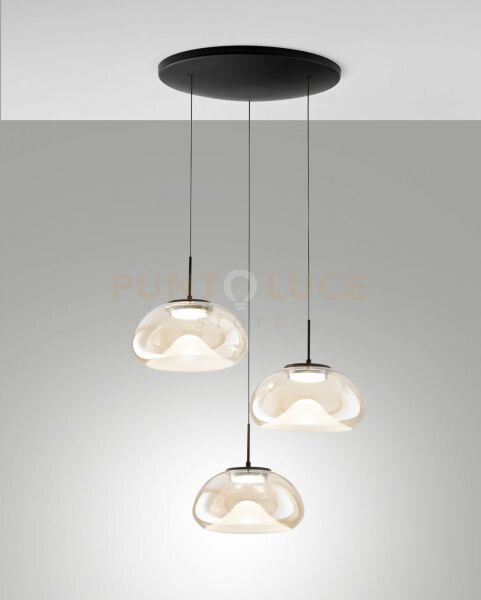 Brena sospensione cognac 3 luci tonda a led cct 2700k - 3000k - 400