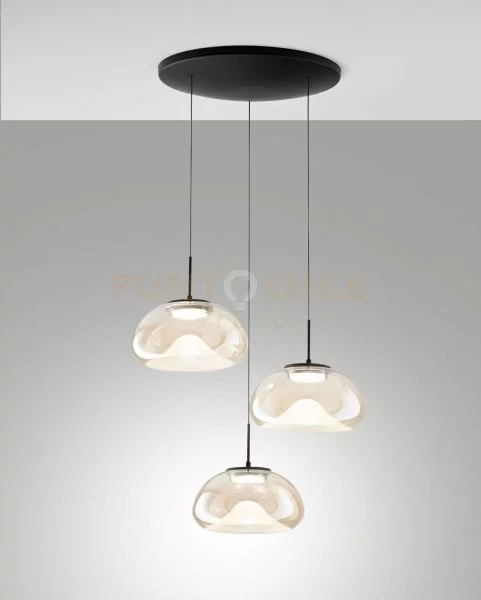 Brena sospensione cognac 3 luci tonda a led cct 2700k - 3000k - 400