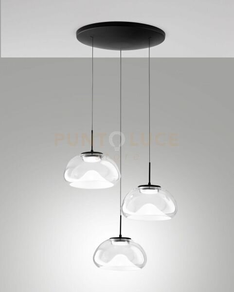 Brena sospensione trasparente 3 luci tonda a led cct 2700k - 3000k 
