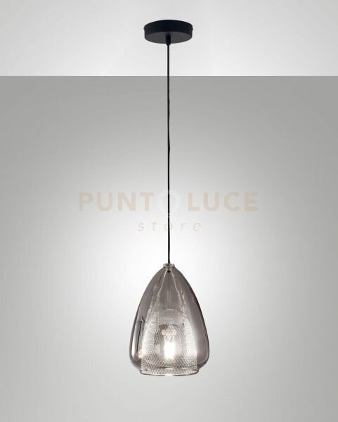 Britton lampadario a sospensione in vetro fume' d.22cm 1 luce atta