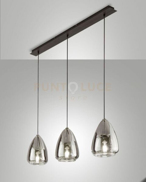 Britton lampadario a sospensione in vetro fume' d.22cm 3 luci atta