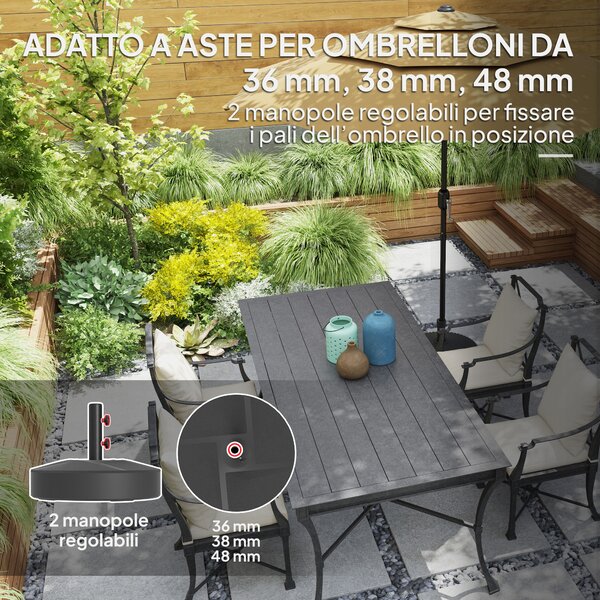 Outsunny Base per Ombrellone Riempibile con Acqua 25kg/Sabbia a 30 kg, per Pali di Ombrelloni da Ø36/38/48 mm, Nero | Aosom Italy