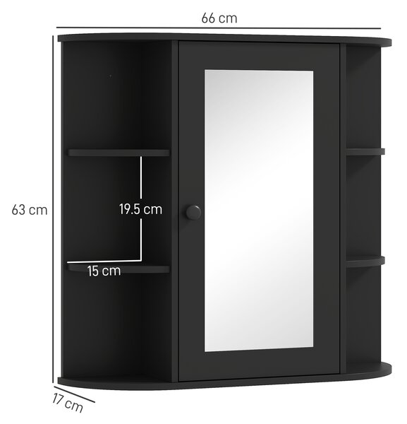 HOMCOM Specchiera Bagno con 6 Ripiani Aperti e 2 Chiusi, in Legno e Vetro, 66x17x63 cm, Nero | Aosom Italy