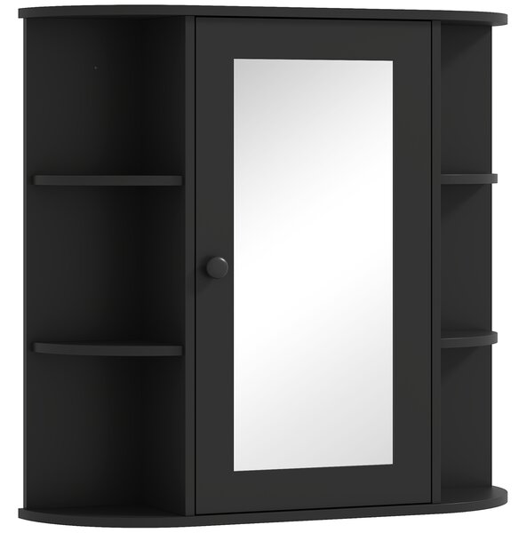HOMCOM Specchiera Bagno con 6 Ripiani Aperti e 2 Chiusi, in Legno e Vetro, 66x17x63 cm, Nero | Aosom Italy