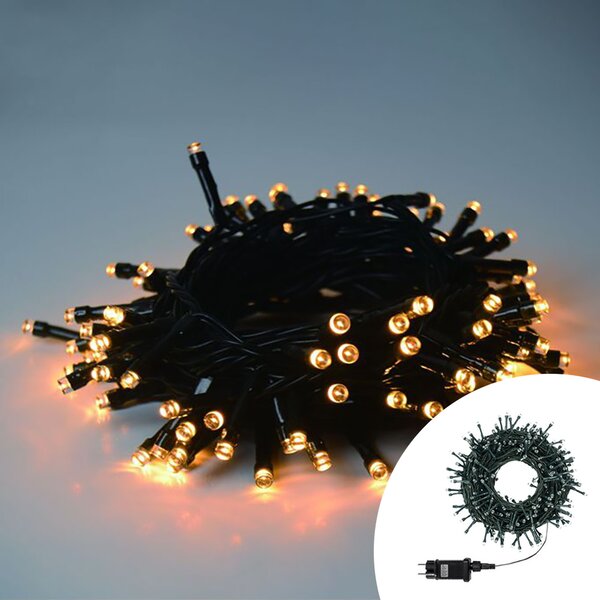 Catena di luci 5 metri da 100 Led Bianco Caldo con cavo verde Wisdom