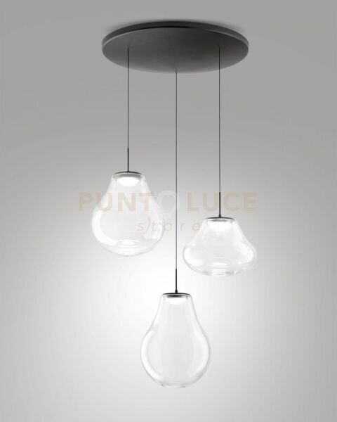 Deva sospensione trasparente 3 luci tonda a led cct 2700k - 3000k -