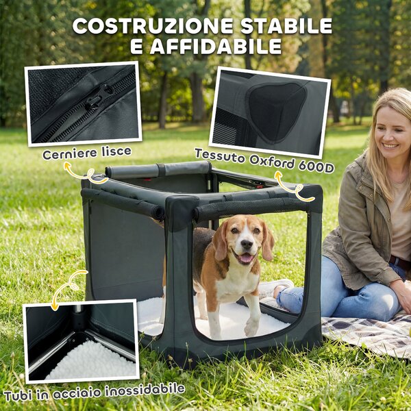 PawHut Trasportino Morbido per Cani e Gatti Pieghevole con Cuscino, Copertura Lavabile, Porte, in Oxford Traspiranti 600D, 76x54x54 cm, Verde | Aosom Italy