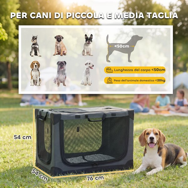 PawHut Trasportino Morbido per Cani e Gatti Pieghevole con Cuscino, Copertura Lavabile, Porte, in Oxford Traspiranti 600D, 76x54x54 cm, Verde | Aosom Italy