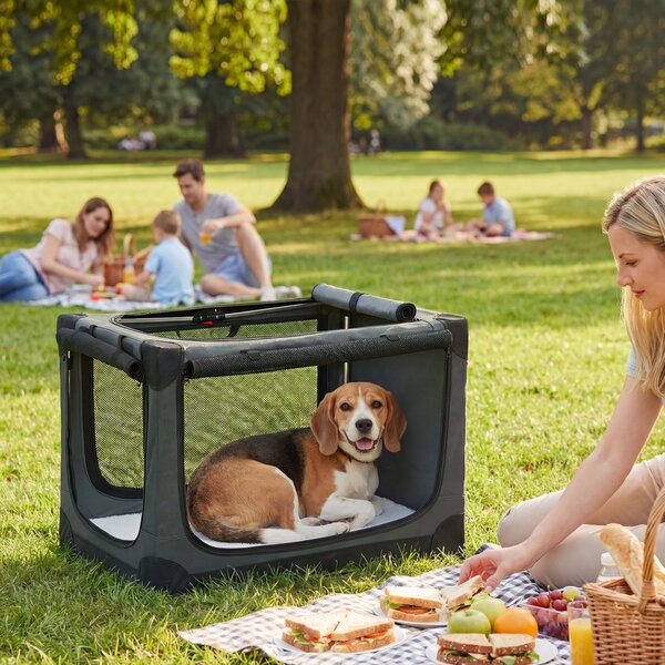 PawHut Trasportino Morbido per Cani e Gatti Pieghevole con Cuscino, Copertura Lavabile, Porte, in Oxford Traspiranti 600D, 76x54x54 cm, Verde | Aosom Italy