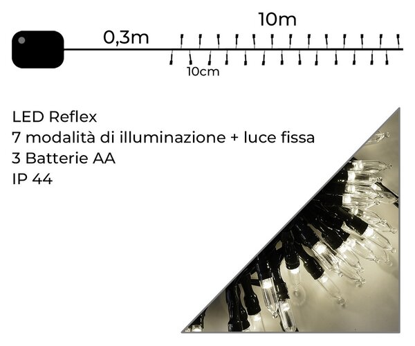 Catena di luci Vintage 10 metri da 100 Led Bianco Freddo con cavo verde a batteria Wisdom