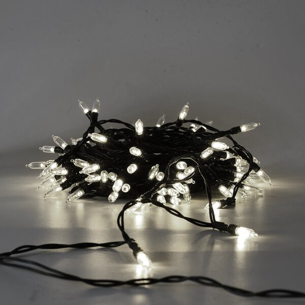 Catena di luci Vintage 10 metri da 100 Led Bianco Freddo con cavo verde a batteria Wisdom
