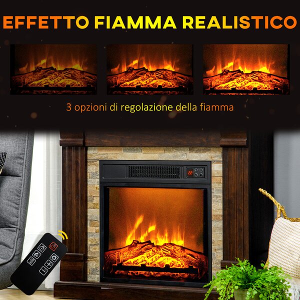 HOMCOM Camino Elettrico da Incasso a Terra con Timer, Fiamma e Temperatura Regolabile, 80x21.6x67.8 cm, Marrone | Aosom Italy