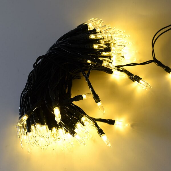 Catena di luci Vintage 10 metri da 100 Led Bianco Caldo con cavo verde a batteria Wisdom
