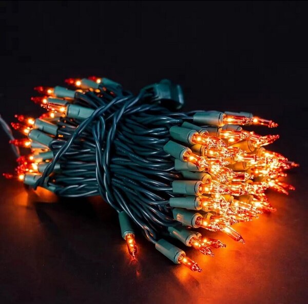 Catena di luci Vintage 10 metri da 100 Led Arancione con cavo verde a batteria Wisdom